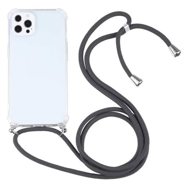 Four-corner Shockproof Transparent TPU Protective Case with Lanyard For iPhone 13 Pro(Grey)-garmade.com