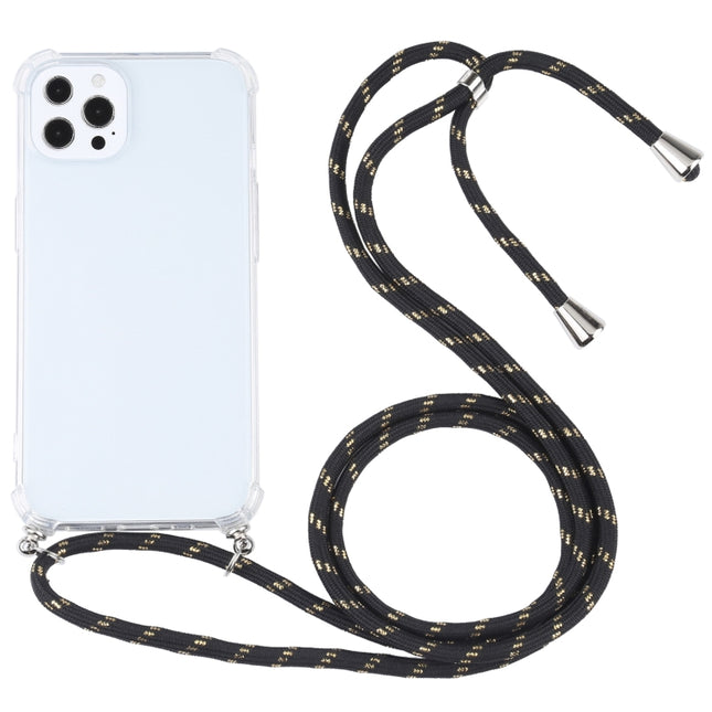 Four-corner Shockproof Transparent TPU Protective Case with Lanyard For iPhone 13 Pro(Black Gold)-garmade.com