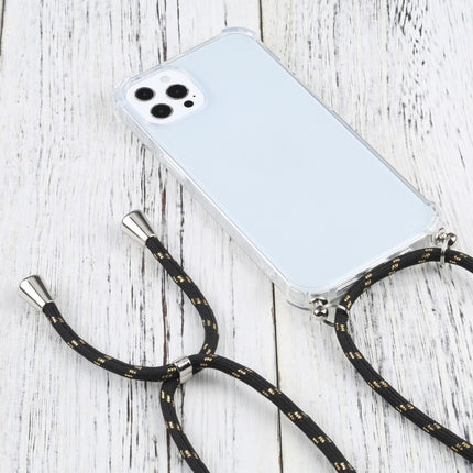 Four-corner Shockproof Transparent TPU Protective Case with Lanyard For iPhone 13 Pro(Black Gold)-garmade.com