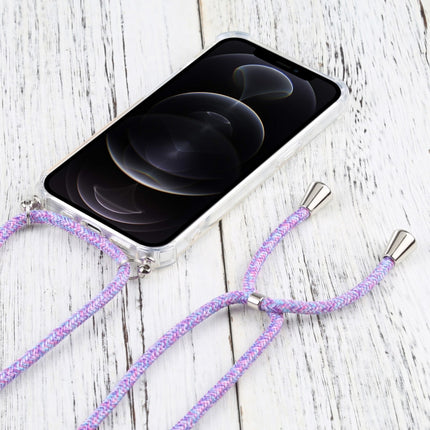 Four-corner Shockproof Transparent TPU Protective Case with Lanyard For iPhone 13 Pro(Colorful Purple)-garmade.com
