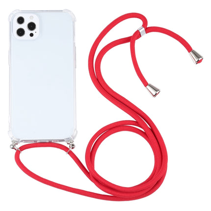 Four-corner Shockproof Transparent TPU Protective Case with Lanyard For iPhone 13 Pro Max(Red)-garmade.com