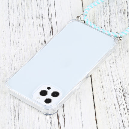 Four-corner Shockproof Transparent TPU Protective Case with Lanyard For iPhone 13 Pro Max(Mint Green White)-garmade.com