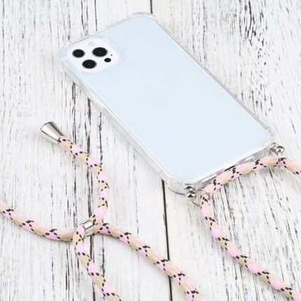 Four-corner Shockproof Transparent TPU Protective Case with Lanyard For iPhone 13 Pro Max(Colorful Pink)-garmade.com