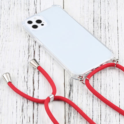 Four-corner Shockproof Transparent TPU Protective Case with Lanyard For iPhone 13 Pro Max(Red)-garmade.com