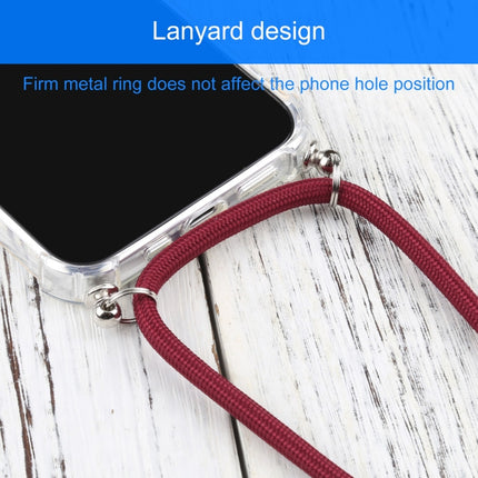 Four-corner Shockproof Transparent TPU Protective Case with Lanyard For iPhone 13 Pro Max(Wine Red)-garmade.com