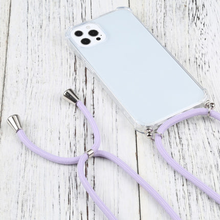 Four-corner Shockproof Transparent TPU Protective Case with Lanyard For iPhone 13 Pro Max(Light Purple)-garmade.com