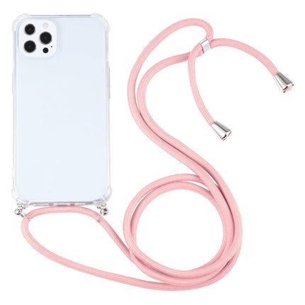 Four-corner Shockproof Transparent TPU Protective Case with Lanyard For iPhone 13 Pro Max(Pink)-garmade.com