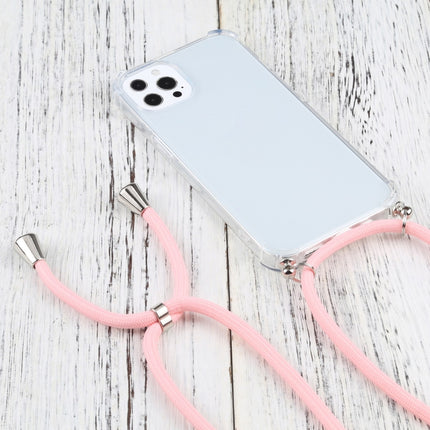 Four-corner Shockproof Transparent TPU Protective Case with Lanyard For iPhone 13 Pro Max(Pink)-garmade.com