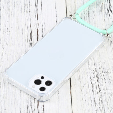 Four-corner Shockproof Transparent TPU Protective Case with Lanyard For iPhone 13 Pro Max(Mint Green)-garmade.com