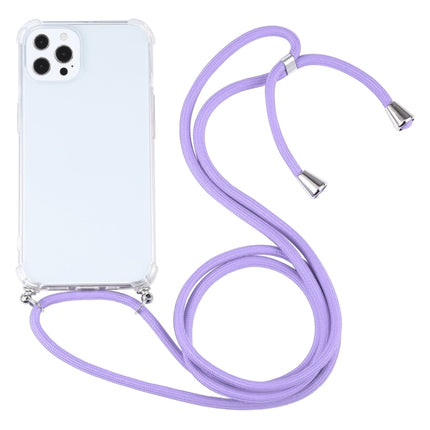 Four-corner Shockproof Transparent TPU Protective Case with Lanyard For iPhone 13 Pro Max(Purple)-garmade.com