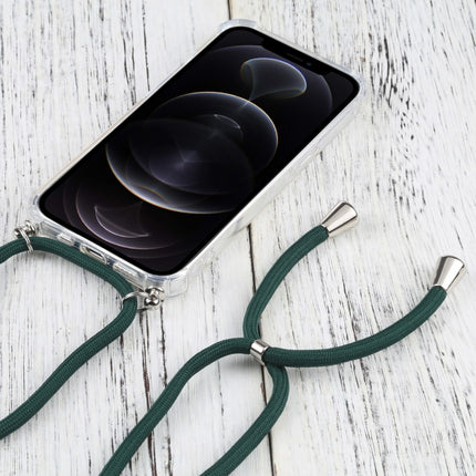 Four-corner Shockproof Transparent TPU Protective Case with Lanyard For iPhone 13 Pro Max(Dark Green)-garmade.com