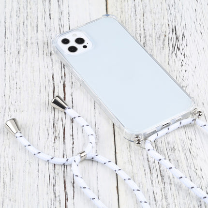 Four-corner Shockproof Transparent TPU Protective Case with Lanyard For iPhone 13 Pro Max(White Thick Black)-garmade.com