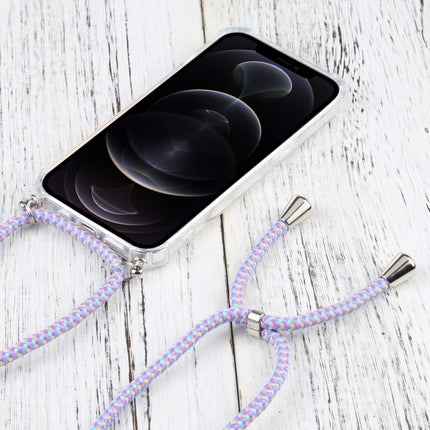 Four-corner Shockproof Transparent TPU Protective Case with Lanyard For iPhone 13 Pro Max(Purple Blue)-garmade.com