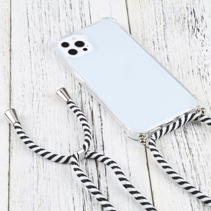 Four-corner Shockproof Transparent TPU Protective Case with Lanyard For iPhone 13 Pro Max(Black White)-garmade.com