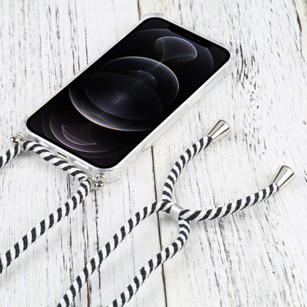 Four-corner Shockproof Transparent TPU Protective Case with Lanyard For iPhone 13 Pro Max(Black White)-garmade.com