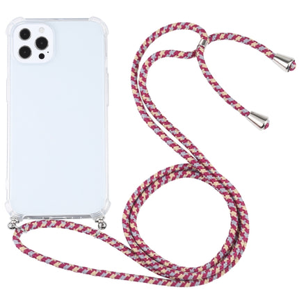 Four-corner Shockproof Transparent TPU Protective Case with Lanyard For iPhone 13 Pro Max(Red Grey Yellow)-garmade.com