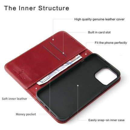 Genuine Leather Horizontal Flip Leather Case with Holder & Card Slots & Wallet For iPhone 13 mini(Wine Red)-garmade.com