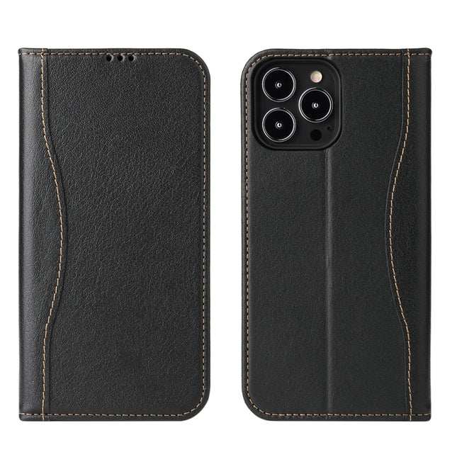 Genuine Leather Horizontal Flip Leather Case with Holder & Card Slots & Wallet For iPhone 13(Black)-garmade.com