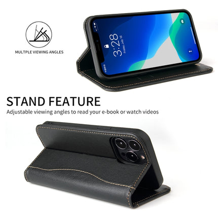 Genuine Leather Horizontal Flip Leather Case with Holder & Card Slots & Wallet For iPhone 13(Black)-garmade.com