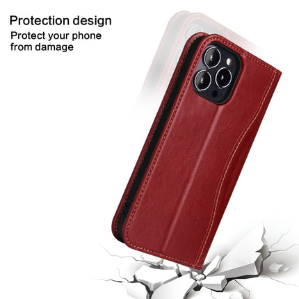 Genuine Leather Horizontal Flip Leather Case with Holder & Card Slots & Wallet For iPhone 13(Wine Red)-garmade.com