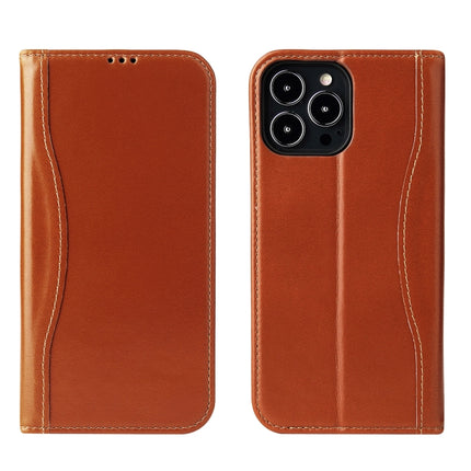 Genuine Leather Horizontal Flip Leather Case with Holder & Card Slots & Wallet For iPhone 13(Brown)-garmade.com