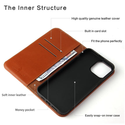 Genuine Leather Horizontal Flip Leather Case with Holder & Card Slots & Wallet For iPhone 13(Brown)-garmade.com