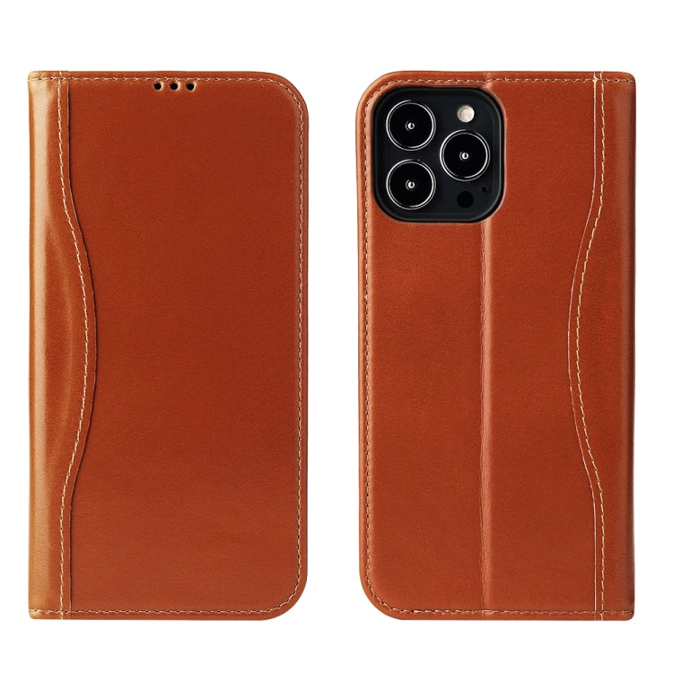 Genuine Leather Horizontal Flip Leather Case with Holder & Card Slots & Wallet For iPhone 13 Pro(Brown)-garmade.com