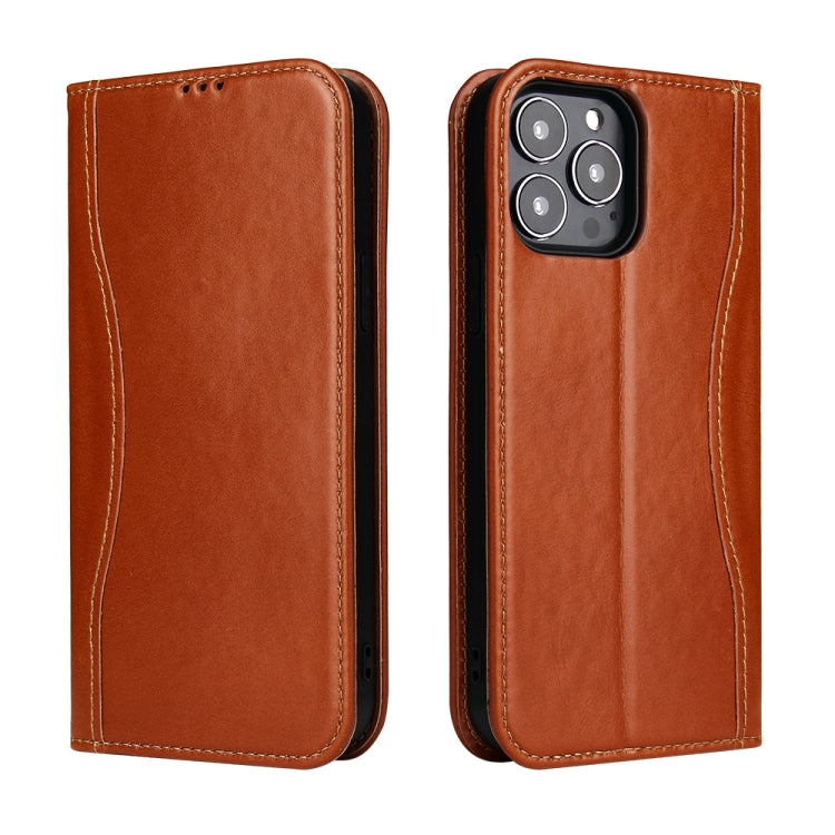 Genuine Leather Horizontal Flip Leather Case with Holder & Card Slots & Wallet For iPhone 13 Pro(Brown)-garmade.com