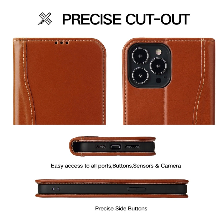 Genuine Leather Horizontal Flip Leather Case with Holder & Card Slots & Wallet For iPhone 13 Pro(Brown)-garmade.com