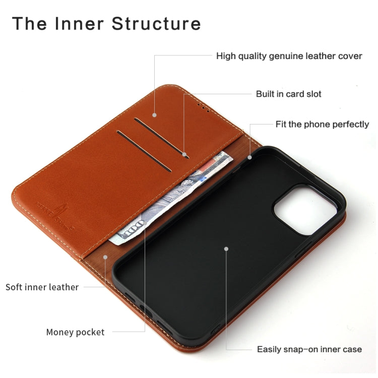 Genuine Leather Horizontal Flip Leather Case with Holder & Card Slots & Wallet For iPhone 13 Pro(Brown)-garmade.com