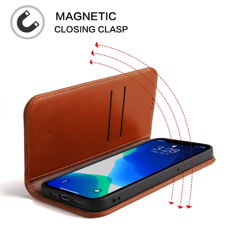 Genuine Leather Horizontal Flip Leather Case with Holder & Card Slots & Wallet For iPhone 13 Pro(Brown)-garmade.com