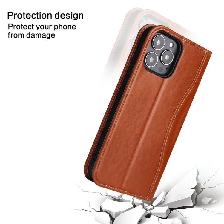 Genuine Leather Horizontal Flip Leather Case with Holder & Card Slots & Wallet For iPhone 13 Pro(Brown)-garmade.com