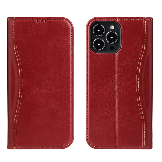 Genuine Leather Horizontal Flip Leather Case with Holder & Card Slots & Wallet For iPhone 13 Pro Max(Wine Red)-garmade.com