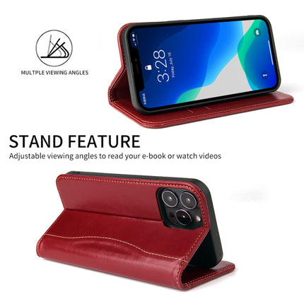 Genuine Leather Horizontal Flip Leather Case with Holder & Card Slots & Wallet For iPhone 13 Pro Max(Wine Red)-garmade.com