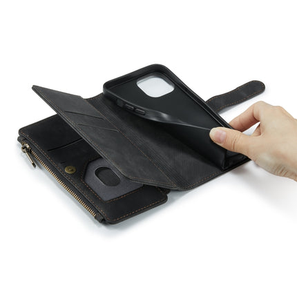 CaseMe-C30 PU + TPU Multifunctional Horizontal Flip Leather Case with Holder & Card Slot & Wallet & Zipper Pocket For iPhone 13(Black)-garmade.com