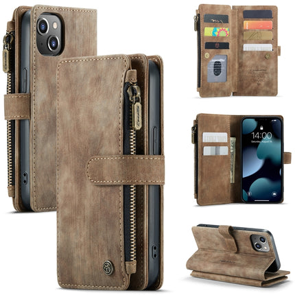 CaseMe-C30 PU + TPU Multifunctional Horizontal Flip Leather Case with Holder & Card Slot & Wallet & Zipper Pocket For iPhone 13(Brown)-garmade.com
