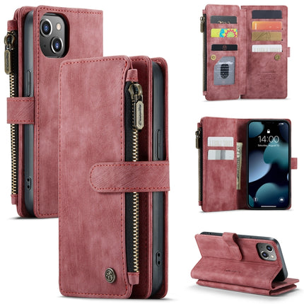 CaseMe-C30 PU + TPU Multifunctional Horizontal Flip Leather Case with Holder & Card Slot & Wallet & Zipper Pocket For iPhone 13(Red)-garmade.com