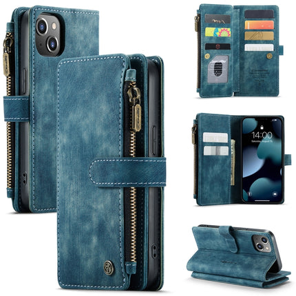 CaseMe-C30 PU + TPU Multifunctional Horizontal Flip Leather Case with Holder & Card Slot & Wallet & Zipper Pocket For iPhone 13(Blue)-garmade.com