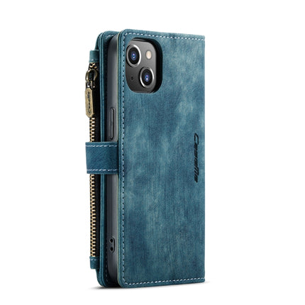 CaseMe-C30 PU + TPU Multifunctional Horizontal Flip Leather Case with Holder & Card Slot & Wallet & Zipper Pocket For iPhone 13(Blue)-garmade.com