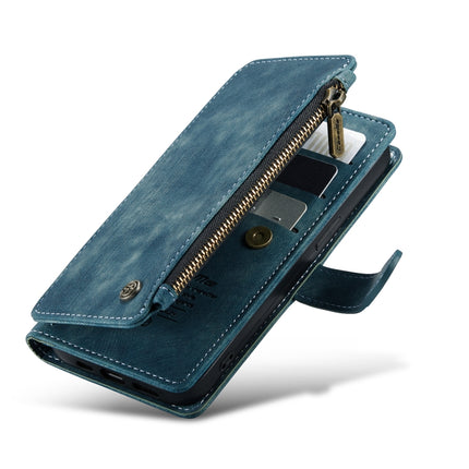 CaseMe-C30 PU + TPU Multifunctional Horizontal Flip Leather Case with Holder & Card Slot & Wallet & Zipper Pocket For iPhone 13(Blue)-garmade.com