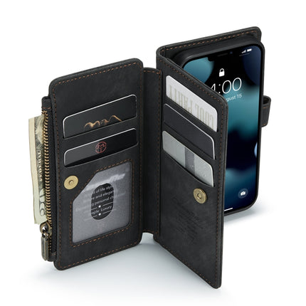 CaseMe-C30 PU + TPU Multifunctional Horizontal Flip Leather Case with Holder & Card Slot & Wallet & Zipper Pocket For iPhone 13 mini(Black)-garmade.com