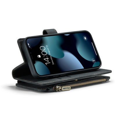 CaseMe-C30 PU + TPU Multifunctional Horizontal Flip Leather Case with Holder & Card Slot & Wallet & Zipper Pocket For iPhone 13 mini(Black)-garmade.com