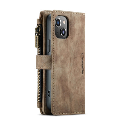 CaseMe-C30 PU + TPU Multifunctional Horizontal Flip Leather Case with Holder & Card Slot & Wallet & Zipper Pocket For iPhone 13 mini(Brown)-garmade.com