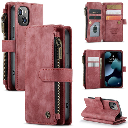 CaseMe-C30 PU + TPU Multifunctional Horizontal Flip Leather Case with Holder & Card Slot & Wallet & Zipper Pocket For iPhone 13 mini(Red)-garmade.com