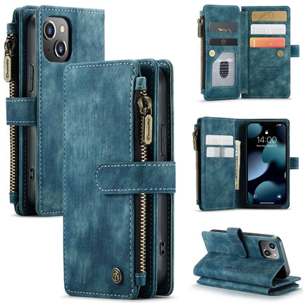 CaseMe-C30 PU + TPU Multifunctional Horizontal Flip Leather Case with Holder & Card Slot & Wallet & Zipper Pocket For iPhone 13 mini(Blue)-garmade.com