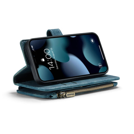 CaseMe-C30 PU + TPU Multifunctional Horizontal Flip Leather Case with Holder & Card Slot & Wallet & Zipper Pocket For iPhone 13 mini(Blue)-garmade.com