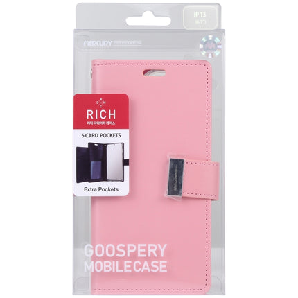 GOOSPERY RICH DIARY Crazy Horse Texture Horizontal Flip Leather Case with Holder & Card Slots & Wallet For iPhone 13(Pink)-garmade.com