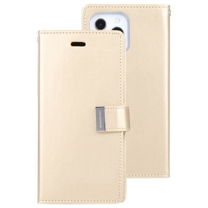 GOOSPERY RICH DIARY Crazy Horse Texture Horizontal Flip Leather Case with Holder & Card Slots & Wallet For iPhone 13 Pro(Gold)-garmade.com