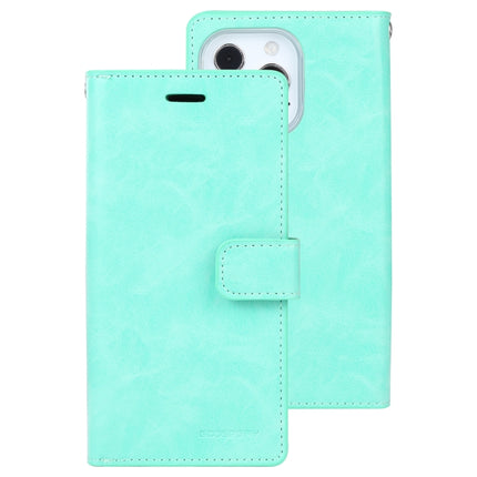 GOOSPERY MANSOOR Crazy Horse Texture Horizontal Flip Leather Case with Holder & Card Slots & Wallet For iPhone 13 Pro(Mint Green)-garmade.com