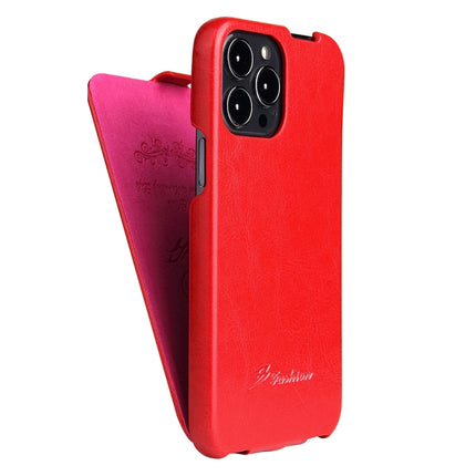 Fierre Shann Retro Oil Wax Texture Vertical Flip PU Leather Case For iPhone 13 Pro Max(Red)-garmade.com